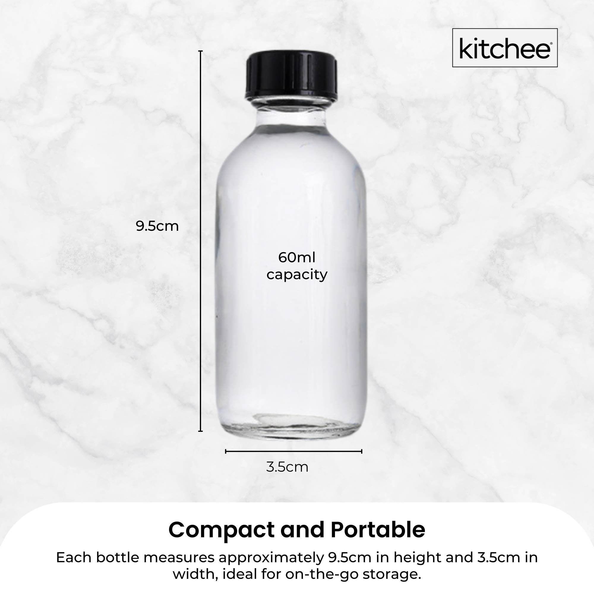 Kitchee 12 × 60ml Small Glass Bottles + Lids Funnels Brush Labels Pen — image 6