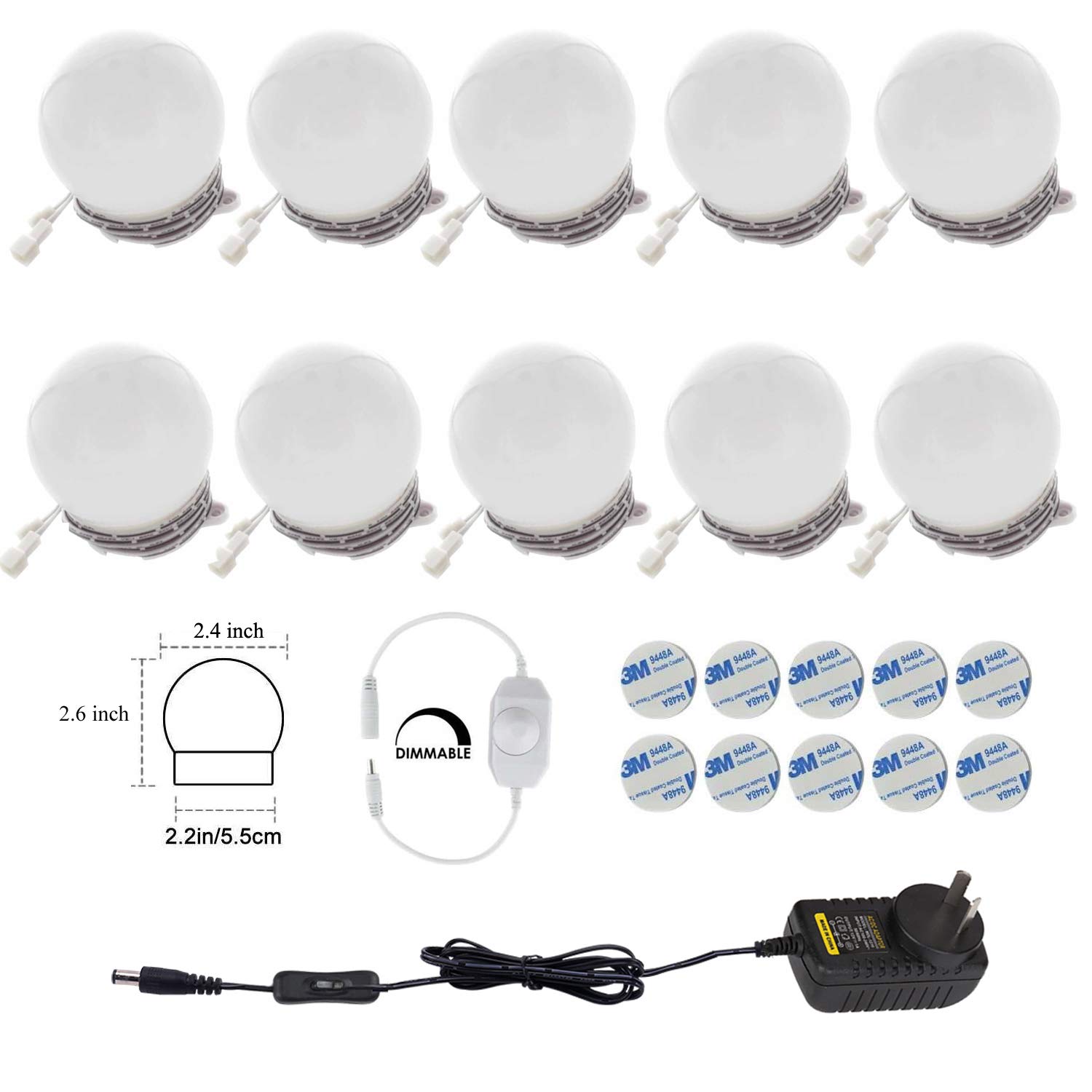 Hollywood Super Star Style Makeup Mirror Vanity LED Light Bulbs Kit for Dressing Table Dimmable & Plug in, Linkable and Flexible Strip, Mirror Not Included โ image 4