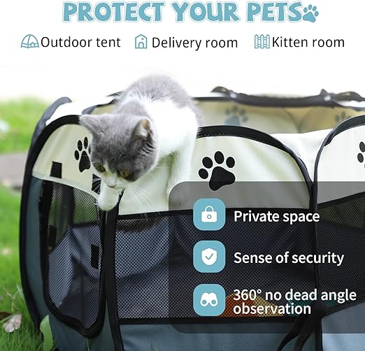 Portable Pet Playpen with Oxford Cloth, Foldable Octagon Dog & Cat Tent, Indoor & Outdoor Use size 74*74*43cm — image 2