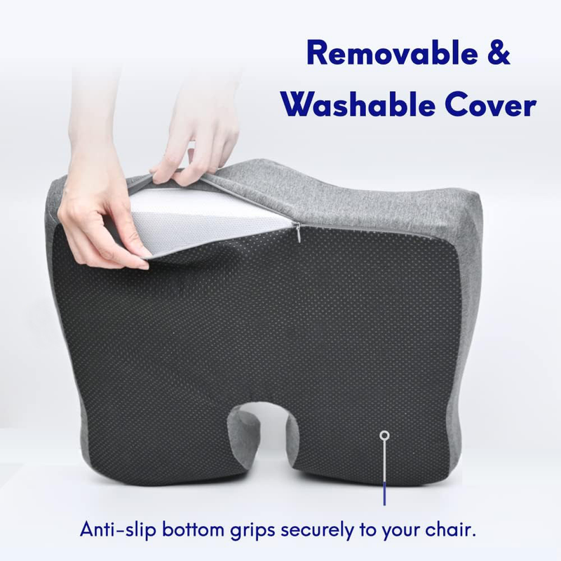 Pressure Relief Seat Cushion for Long Sitting Hours on Office/Home Chair, Car, Wheelchair - Extra-Dense Memory Foam for Hip Blue and gray — image 5