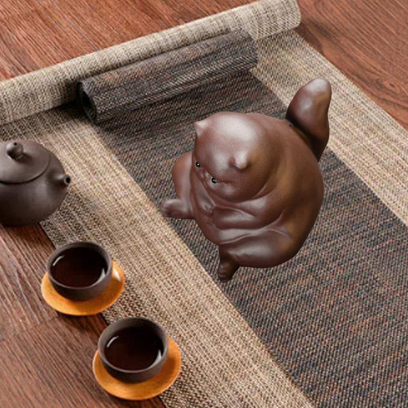 Angry Cat Tea Pet Angry Unhappy Cat Bat Figurine Decoration For Tea Table Desk Tearoom Decoration — image 4