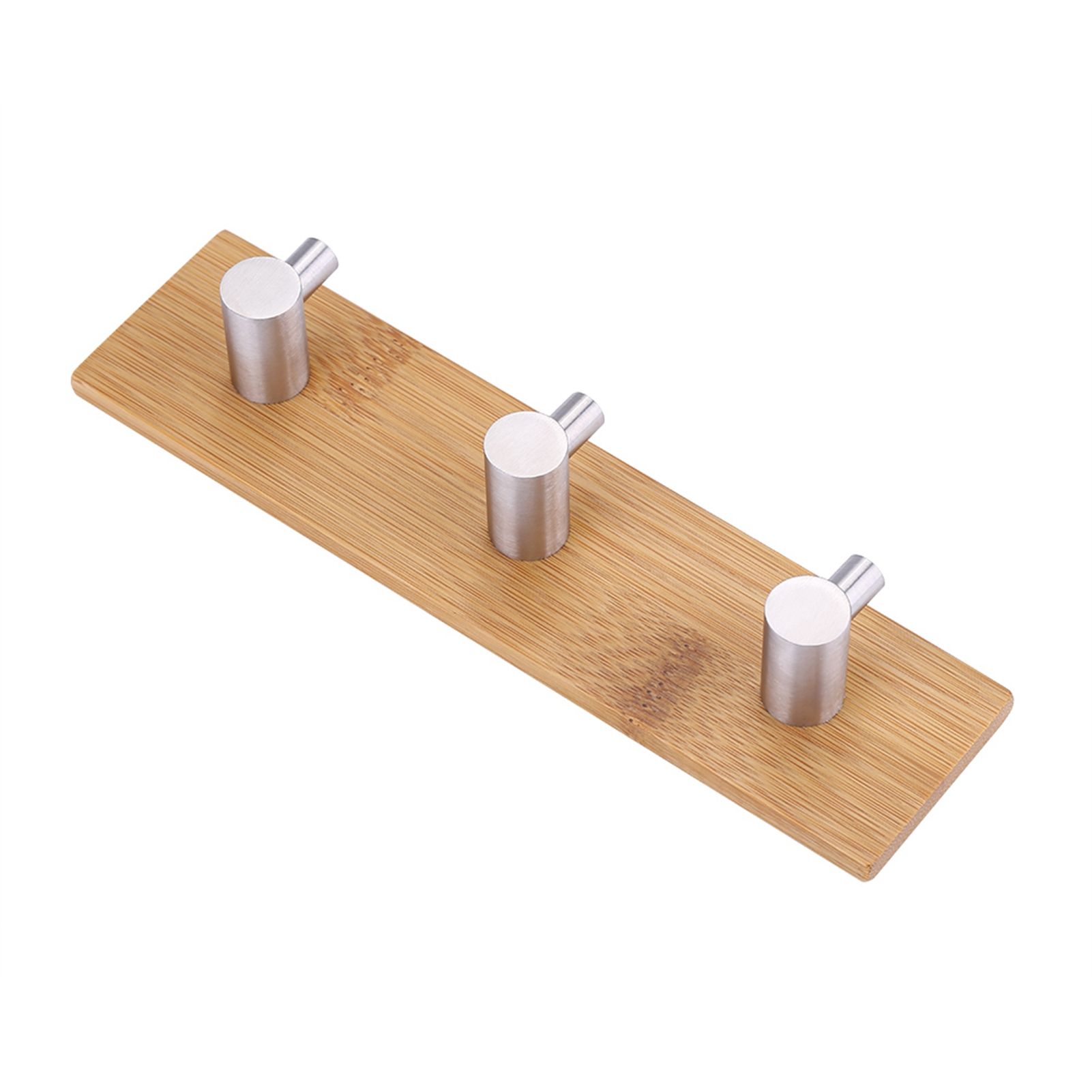 Natural Bamboo Stainless Steel Wall Hanger Hook Bag Key Towel Hanger Kitchen Three Hook — image 5