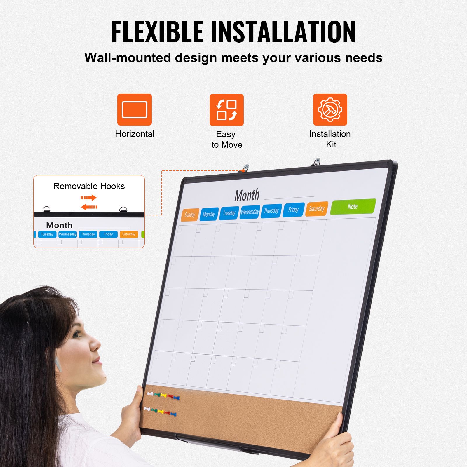 36"x 24" Monthly Calendar Whiteboard & Cork Board Combo with Aluminum Frame – 2-in-1 Magnetic Dry Erase Bulletin Board for Wall Mount – Ideal for School, Home — image 5