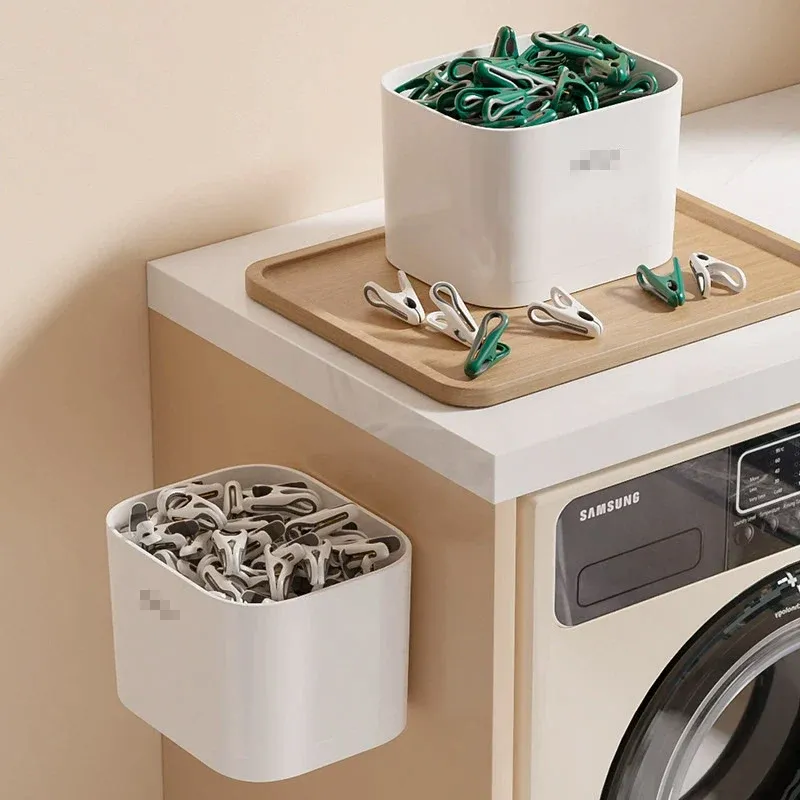 24pcs Clothes Pegs with Storage Basket Laundry Sock Clips Non Slip Drying Hanger - White โ image 6