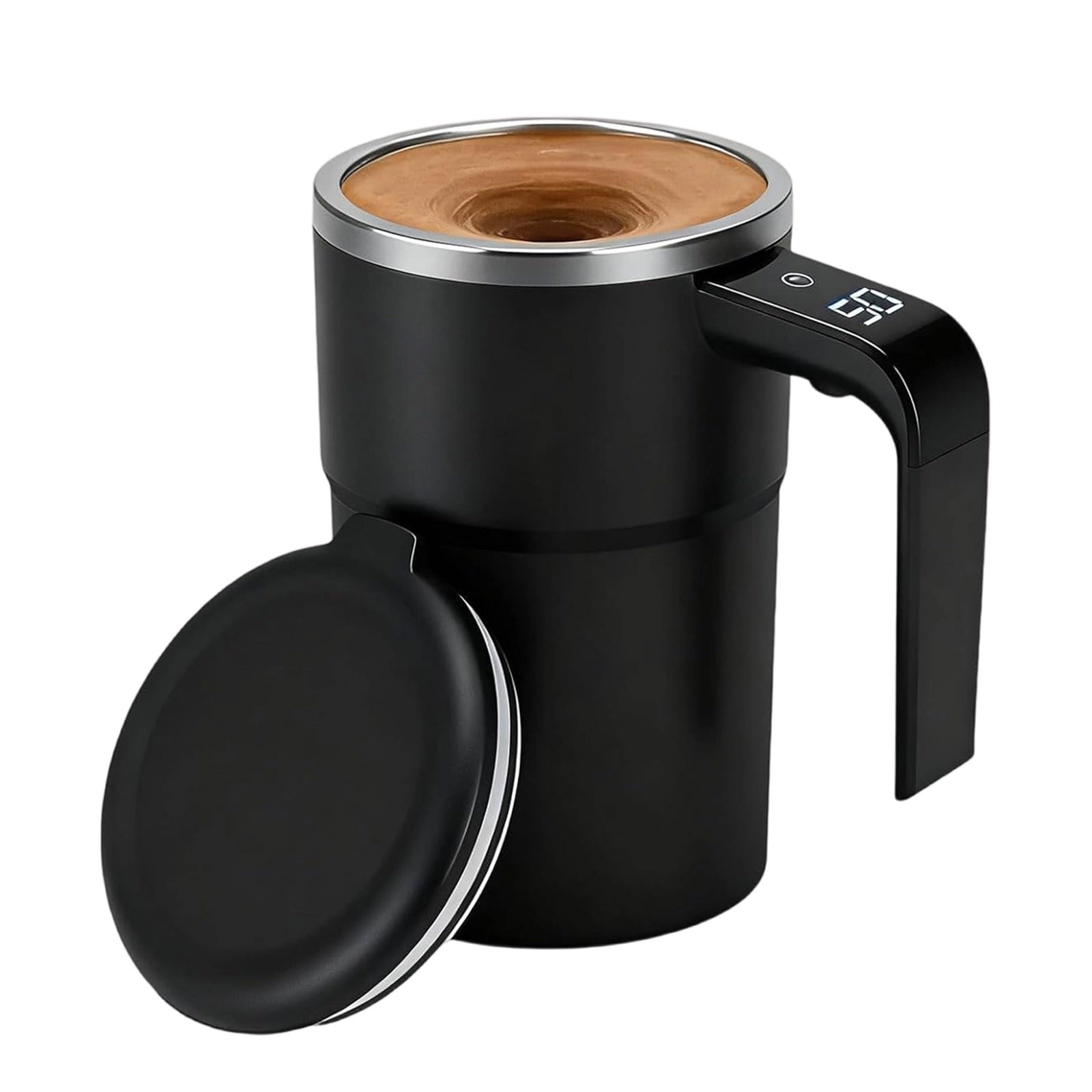 Self-Stirring Magnetic Coffee Mug with Temperature Display, Automatic Mixer for Coffee, Tea and Shakes, 304 Stainless Steel Liner, Black