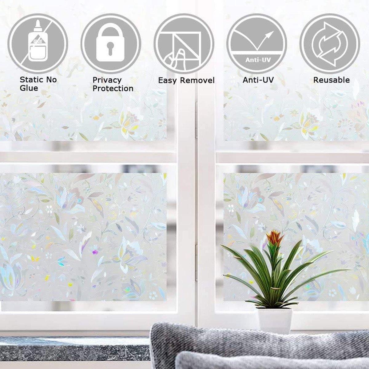 Window film - decorative window film - window sticker - 45 × 300 cm - Static - 3D orchid - anti-UV - Anti-peep - Translucent - Adhesive film without glue for — image 3