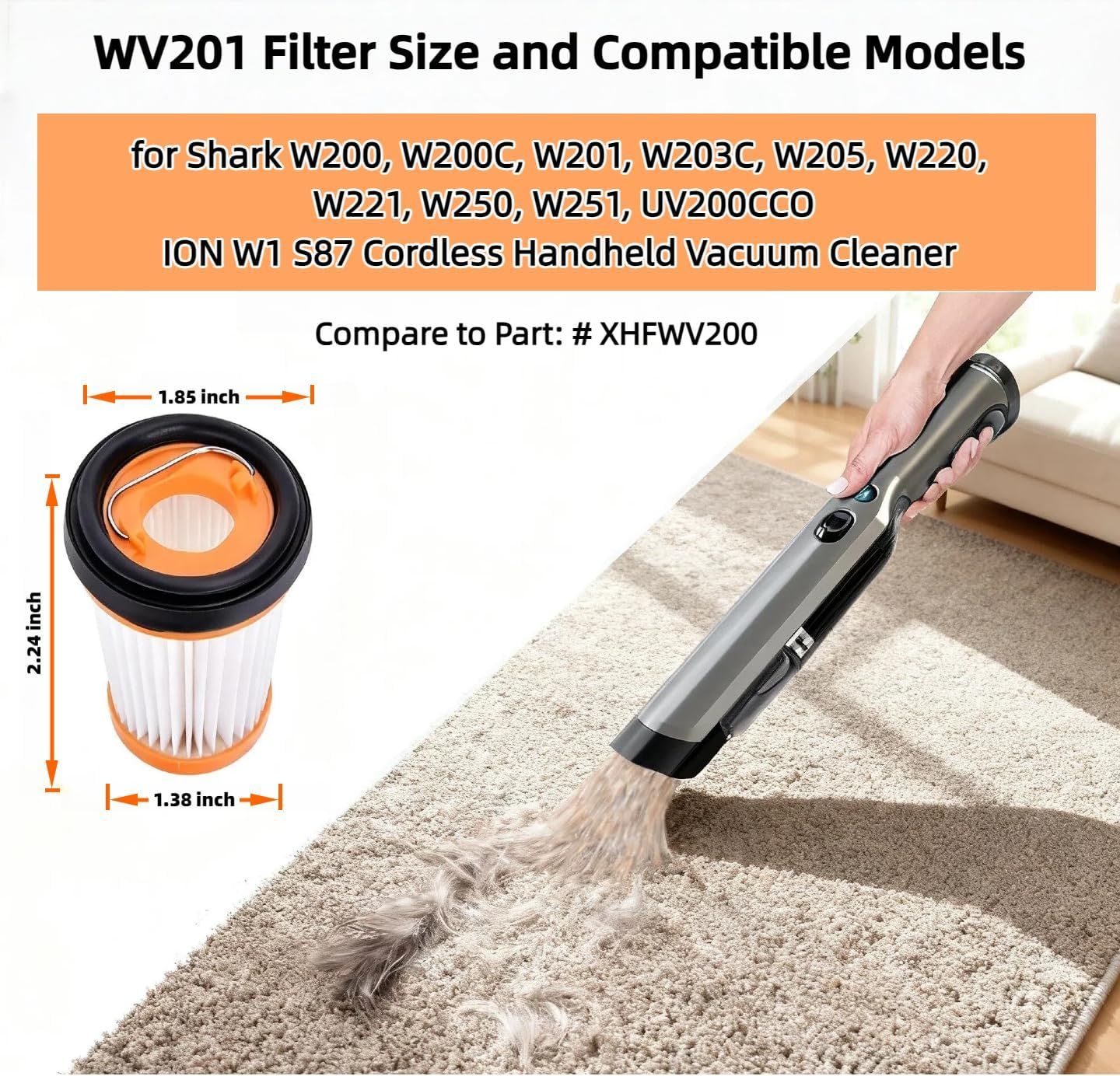 WV201 Wandvac ilter Replacement or Shark ION W1 S87 Cordless Handheld Vacuum WV200, WV201, WV205, WV220, WV221, WV250, WV251, UV200CCO. Part # XHWV200 Perect — image 2