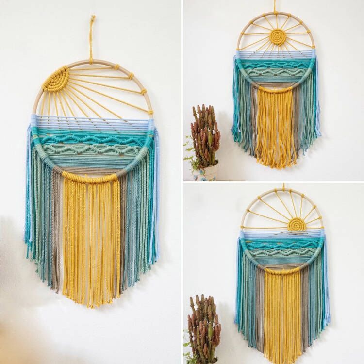 Style 2 Hand-Woven Cotton Rope Sunrise Sunset Wall Hanging - Bohemian Macrame Tapestry with Tassels, 60x30cm - Perfect for Living Room, Bedroom — image 2
