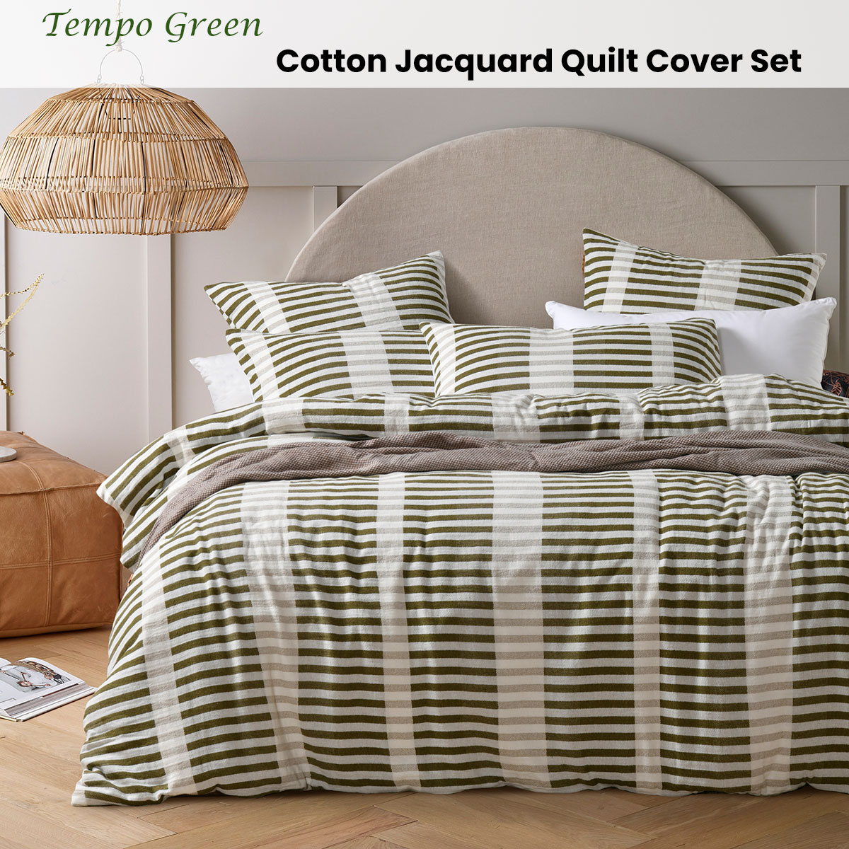 Vintage Design Homewares Tempo Green Cotton Jacquard Quilt Cover Set King โ image 2