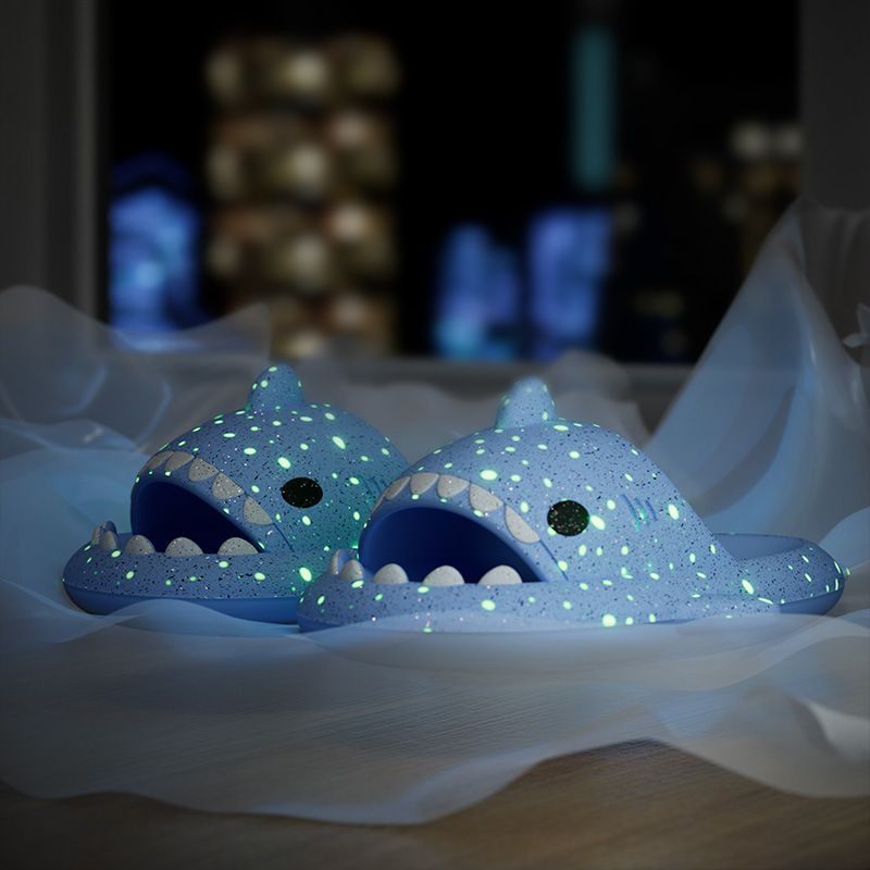 Ladies Shark Slippers Glowing Glitter Slippers Quick-Dry Slippers Non-Slip EVA - Blue - Size 40 — image 3
