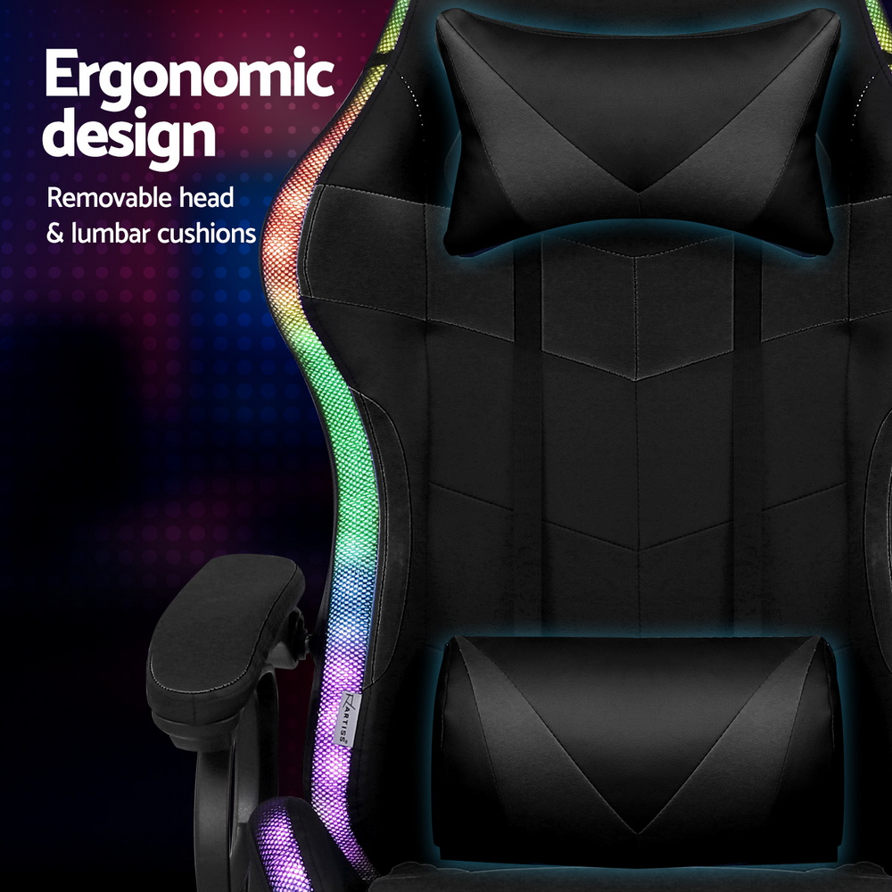 Artiss Gaming Office Chair 12 RGB LED Massage Computer Work Seat Footrest Black โ image 4
