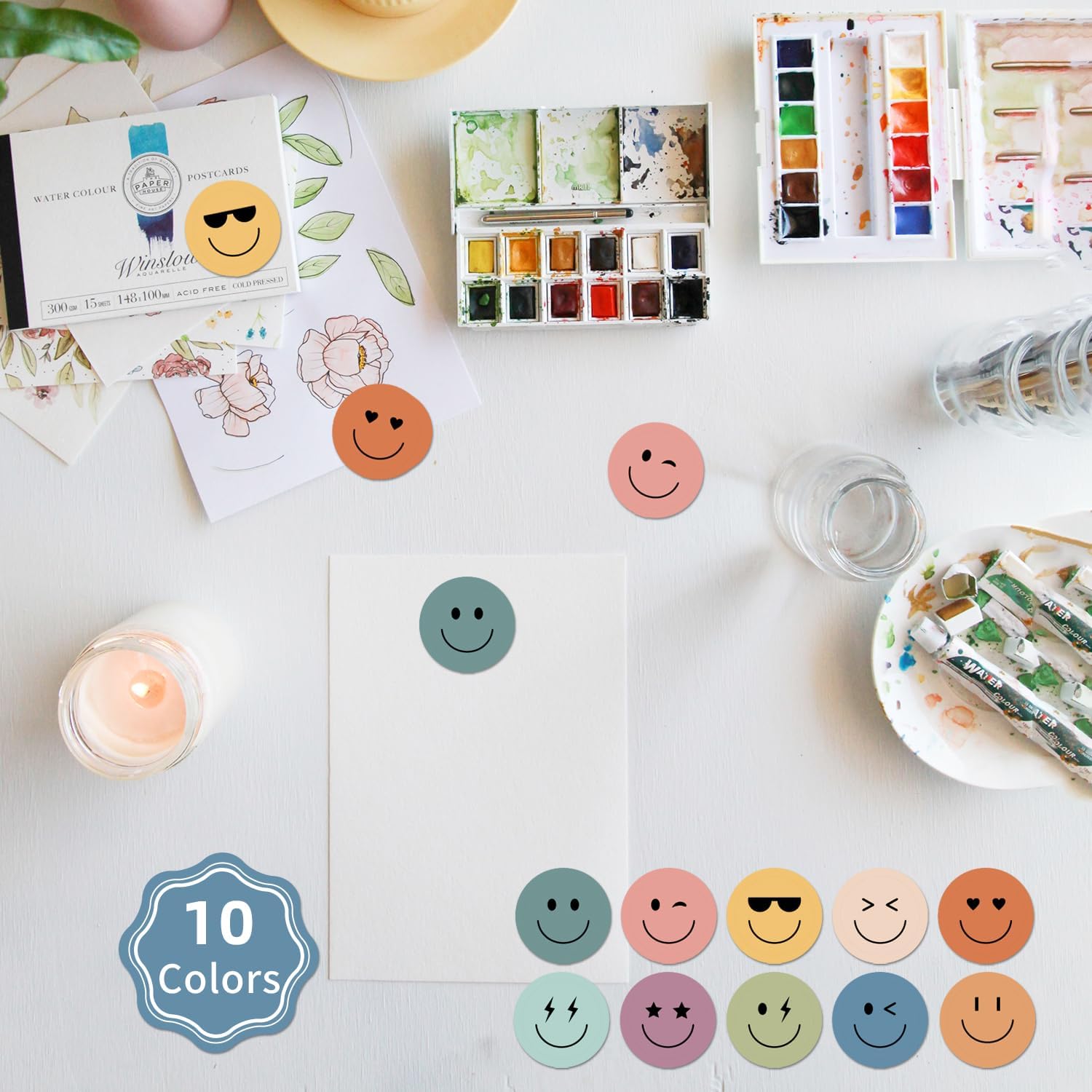 6000 Pieces Boho Happy Smile Face Stickers for School Reward Behavior Chart,3/8 Inch in Diameter Round Bohemian Style Reward Labels 10 Styles Happy Face — image 3