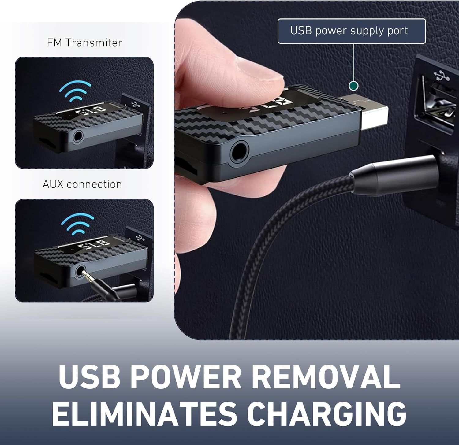 Car USB Bluetooth Receiver, 5.3 Chip Wireless FM Transmitter with LED Display, Adjustable Audio Adapter with USB Interface and 0.13" Jack, Universal — image 6