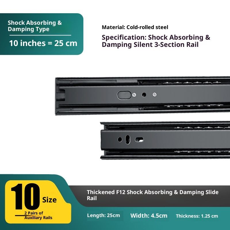 10-Inch Cold Rolled Steel Drawer Slides, Full Extension Ball Bearing Slide Track Rail 25mm Wide Capacity Black 2 Pair — image 5