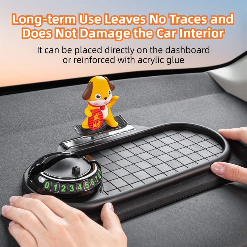 3-in-1 Cute dog Car Dashboard PVC Anti-Slip Mat - 360° Phone Holder & Magnetic Parking Plate, Washable, Non-Marking Grip — image 3