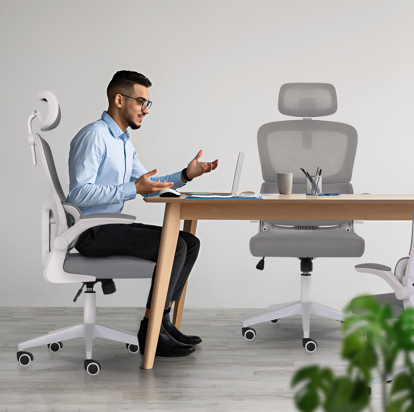 Work Office Chair - Lumber Support, Flip-up Armrest, Adjustable Headrest SITIO - GREY โ image 5