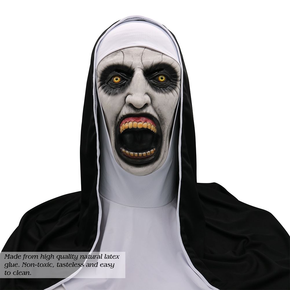 Halloween Nun Horror Mask Cosplay Scary Latex Masks With Headscarf Full Face Helmet Halloween Party Props — image 4