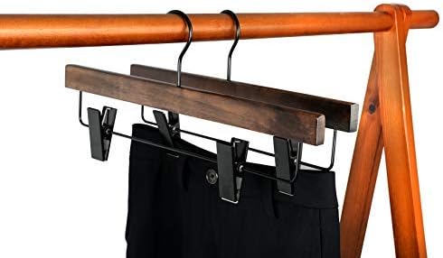 TOPIA HANGER Pants Hangers, Wooden Skirt Hangers with Adjustable Metal Clips, Premium Retro Finish and 360° Swivel Black Hook, Jean Hangers for Closet,10 Pack — image 5