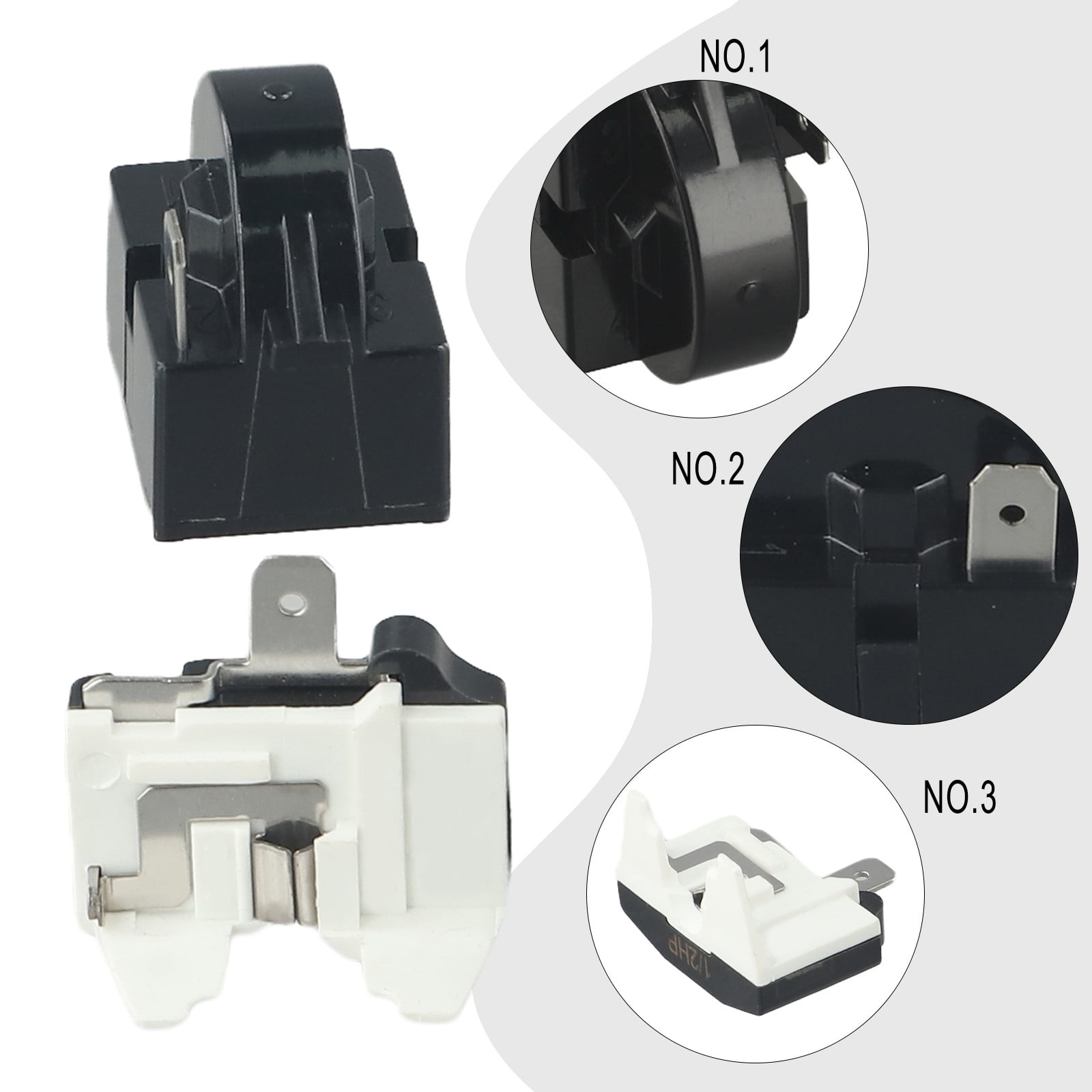 Refrigerator Ptc Starter Relay Replacement 2 Pins Compressor Overload Protector 1Pin-12Ohm+1/2Hp — image 5