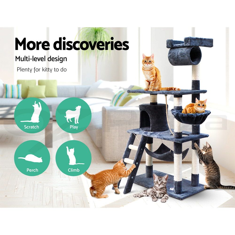 i.Pet Cat Tree 141cm Tower Scratching Post Scratcher Condo Wood House Bed Grey โ image 6
