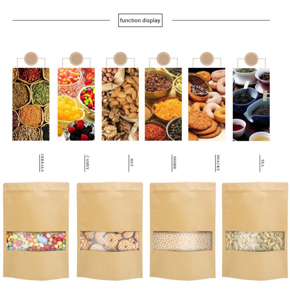 50Pcs Stand Up Pouch Bags Kraft Pouches with Tear Notch and Matte Window Resealable Zip Lock Food Storage Bags โ image 5