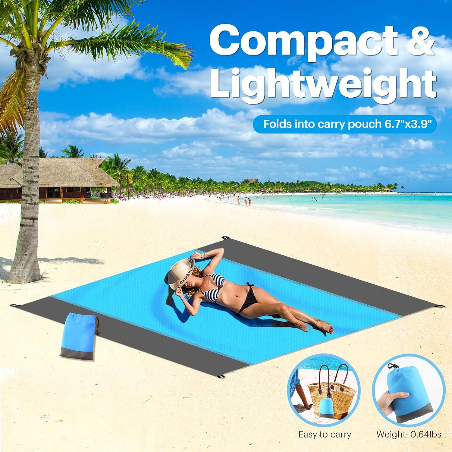 Oversized Sandproof Beach Blanket, Water Resistant Picnic Mat for Camping, Hiking, Travel and Family Beach Days, Blue, 200 x 210 cm — image 3