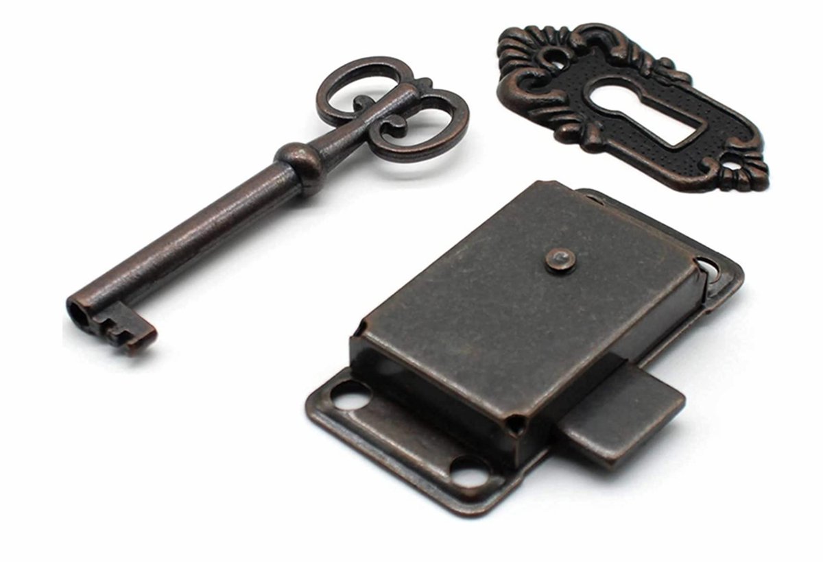 4 Pieces - Furniture Lock - Iron - 53*27 mm - Red Bronze - With Key and Screws - Furniture Locks - Safety Cabinet Lock - Drawer Lock - Lock with Key — image 2