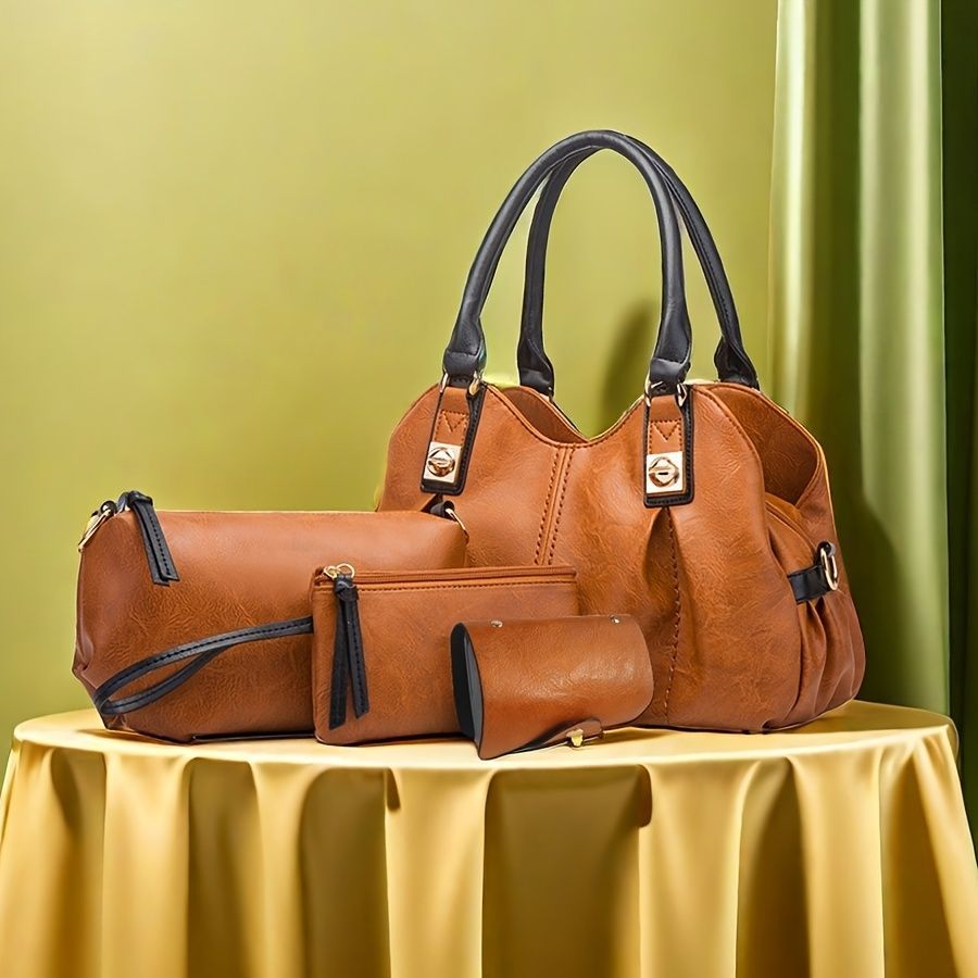 Vintage Bag Set Women'S Bag Set Tote Bag Cross-Body Bag Clutch Card Holder - Brown - Size 32-16-20 — image 5