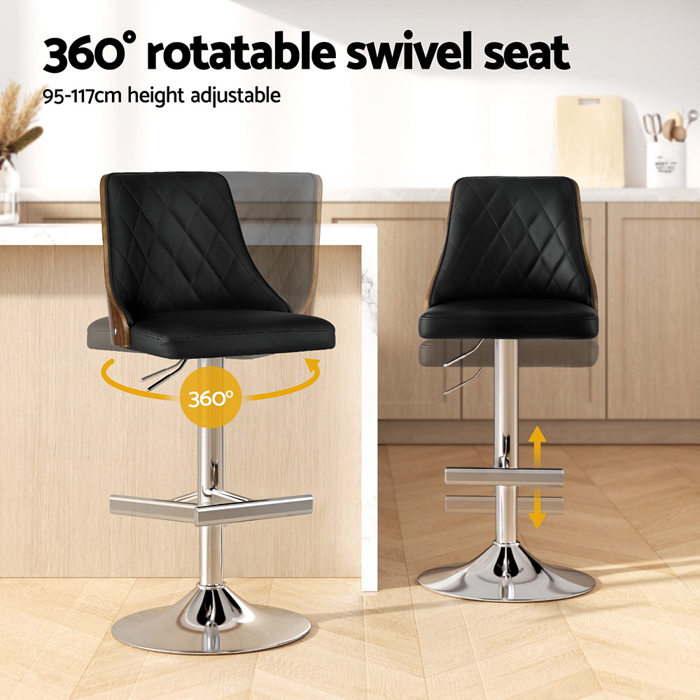 Artiss Bar Stool Bentwood Swivel Adjustable Kitchen Counter Stool Leather Black โ image 4