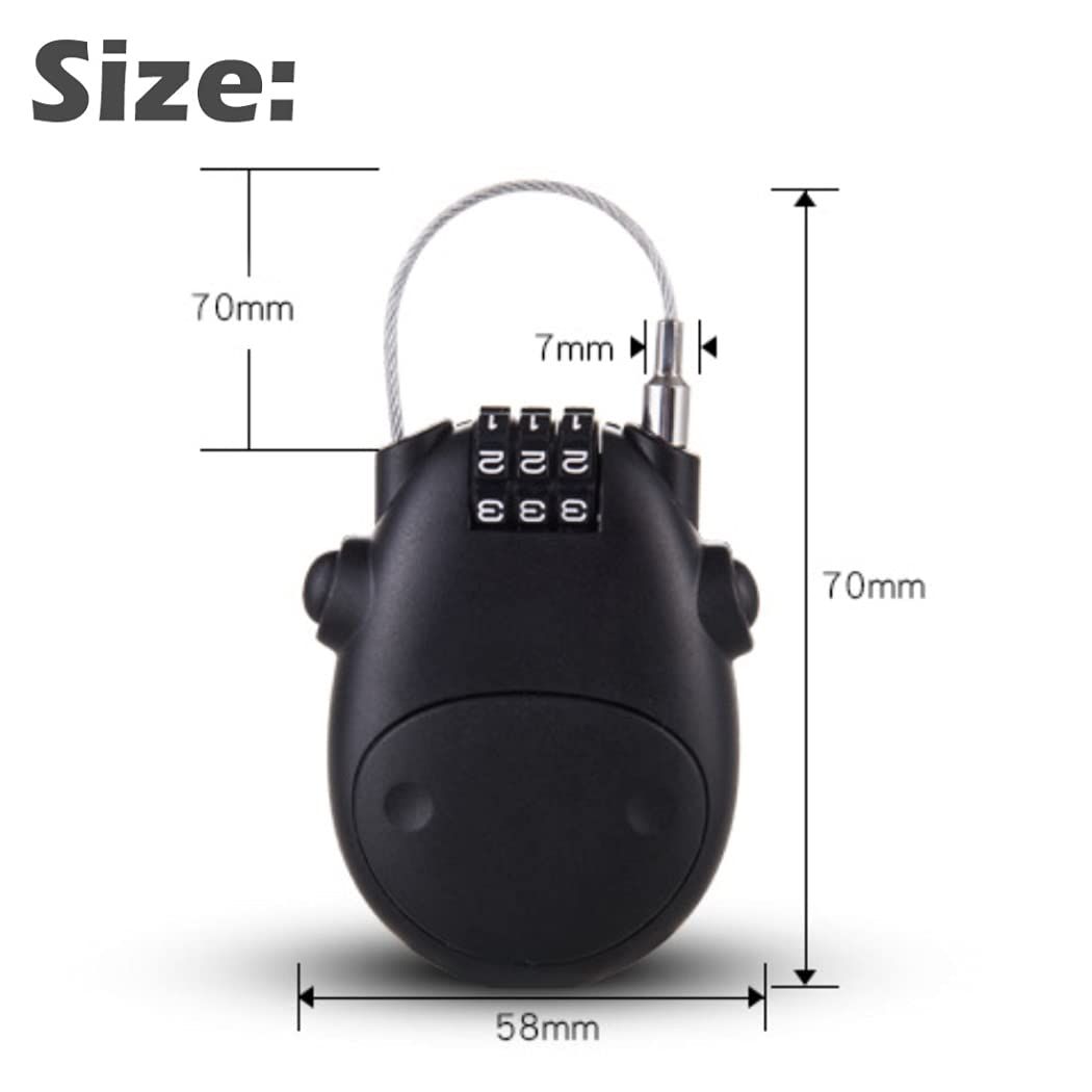 Cartoon Cow-Shaped Combination Cable Lock for Bike - 3-Digit Password Resettable Code Lock with Retractable Steel Wire Black 1Pc โ image 2
