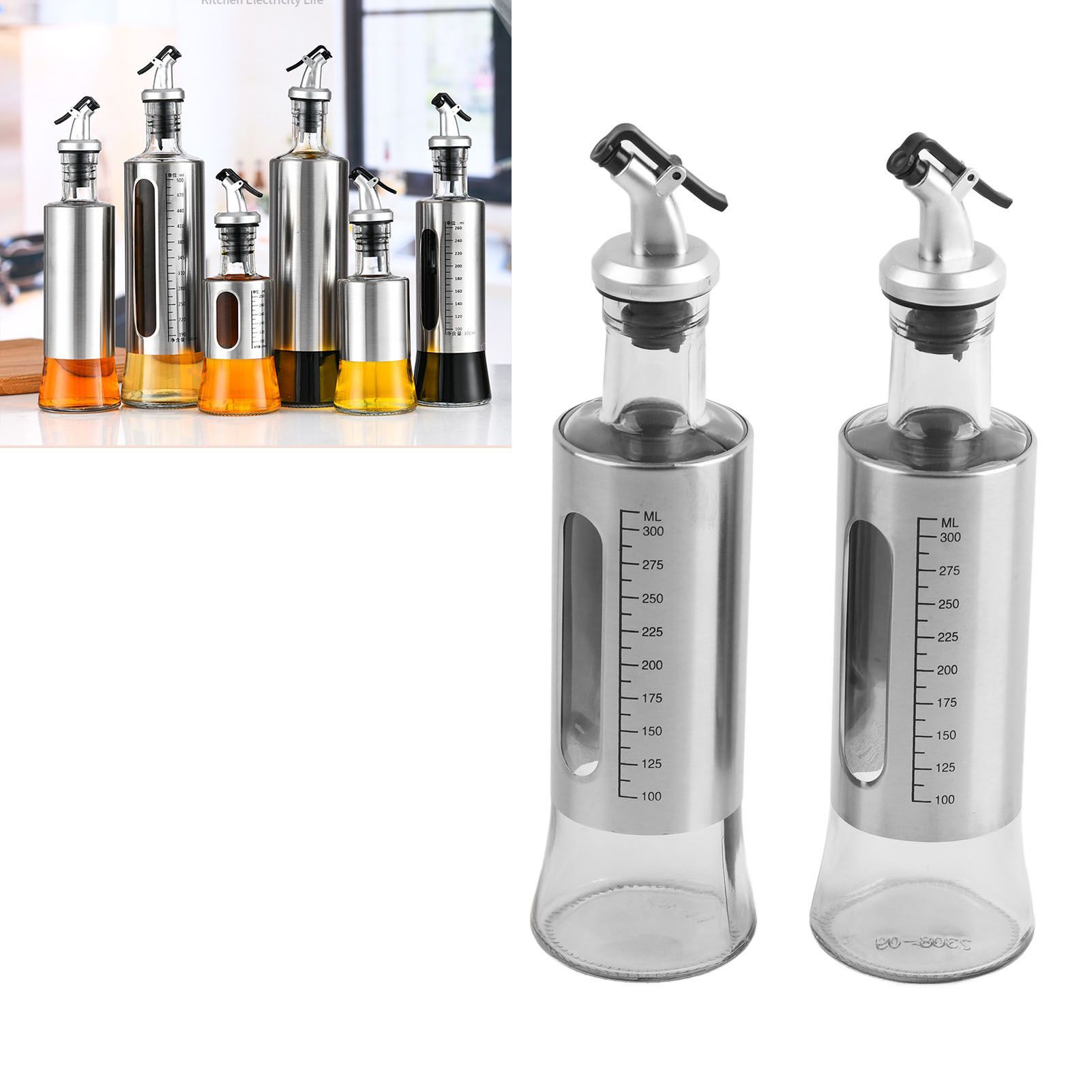 2 Pcs Oil Dispenser Bottle 300ml Thickened Scale Design Visual Seasoning Bottle for Home Kitchen — image 5