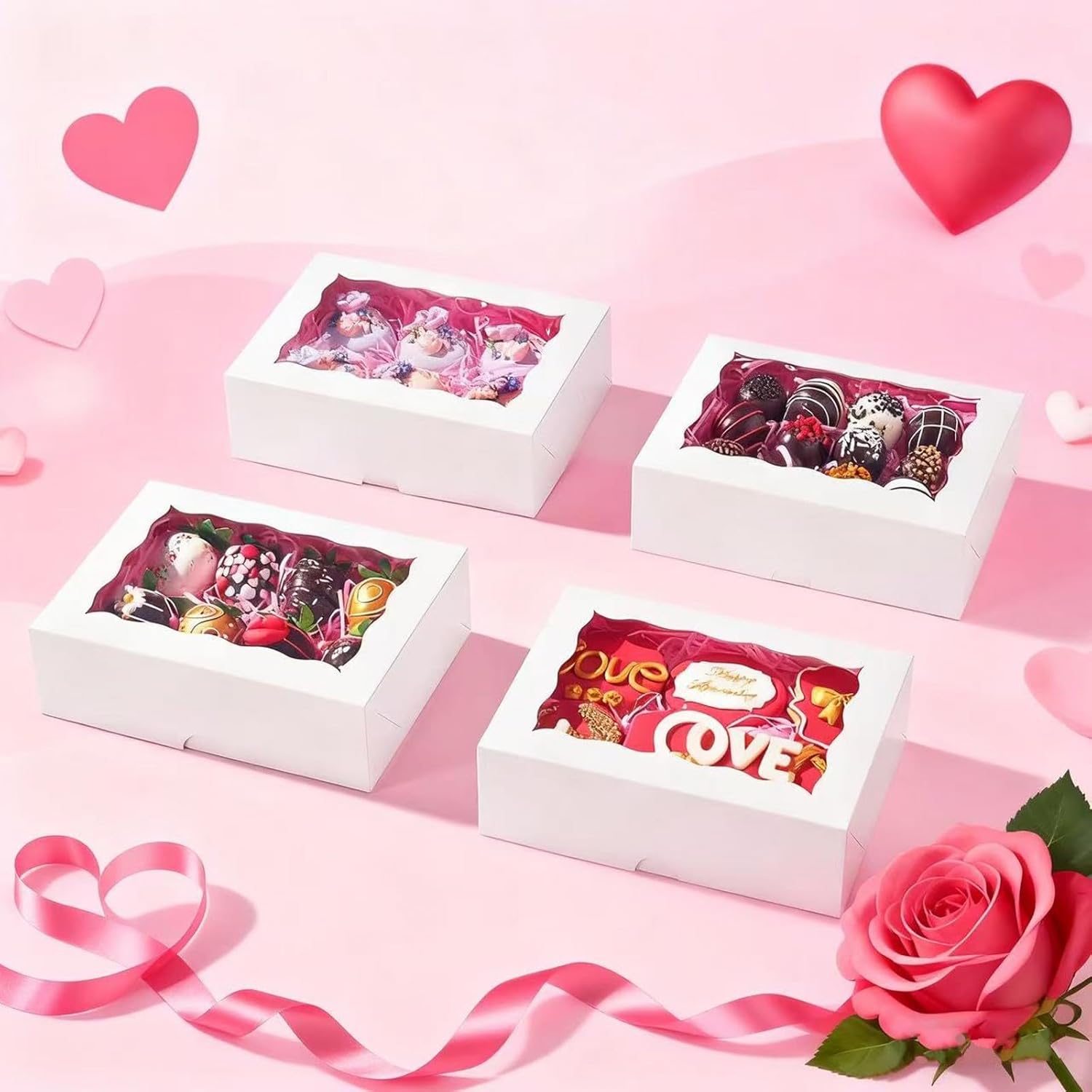 8PCS White Bakery Boxes with Window, 8x6x2.5 Inch Gift-Ready Pastry Box for Chocolate Strawberries, Macarons, Donuts, Truffles, Ores, Cookies, Donuts, Perfect — image 5