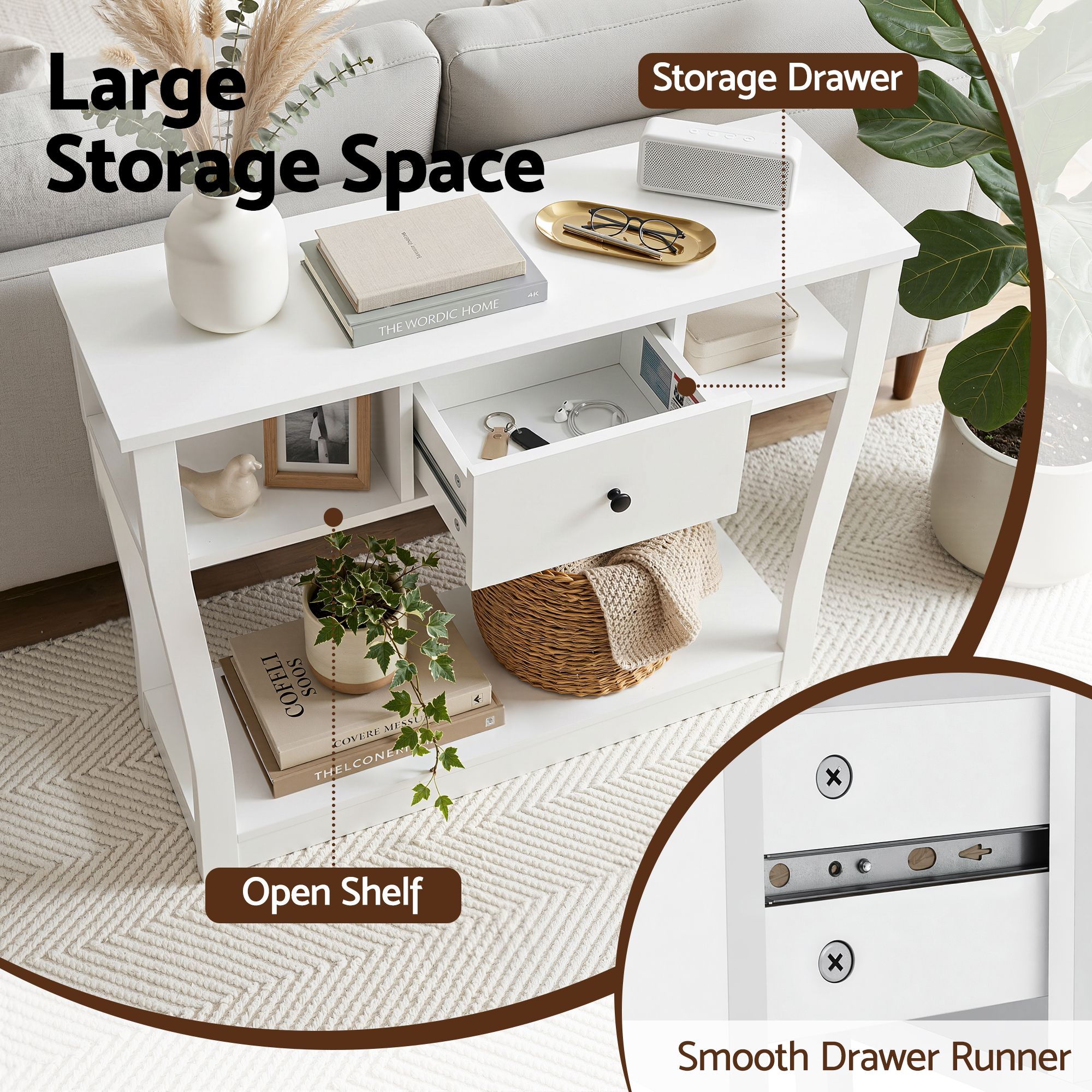 Artiss Console Table Entryway Hallway Sofa Side Table Drawer Shelf 100CM White โ image 6