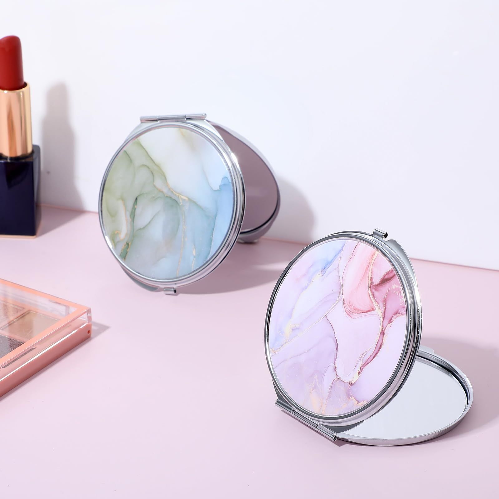 Portable Folding Handheld Vanity Mirror Aesthetic Double-Sided Plane Mirror for Travel Home Office Women Purse Handbag Wallet â image 4