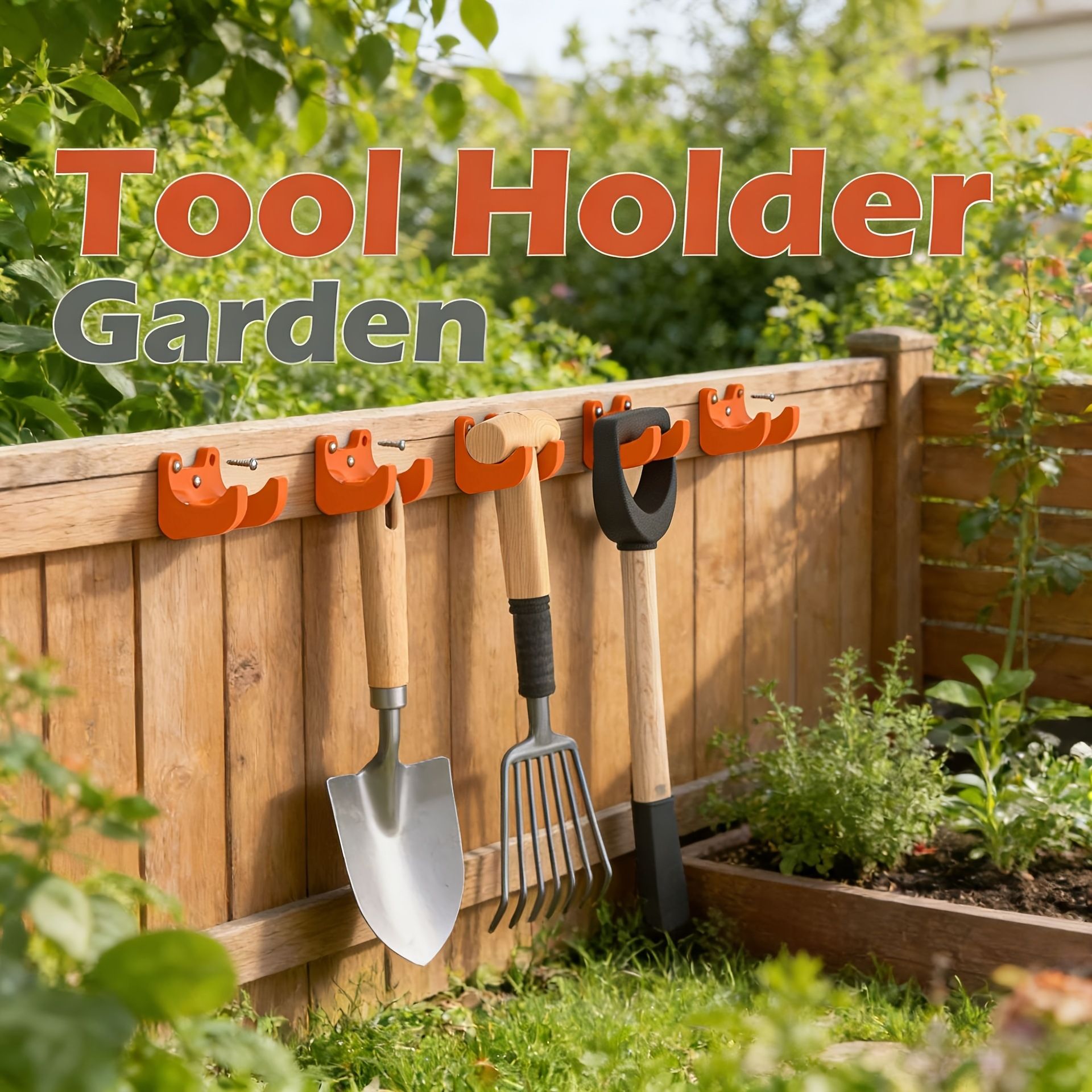 10PCS Orange Garden Tool Holder with Mounting Screws - Double Hooks Wall Storage Bracket, Compact Garden Tool Organiser for Shovels, Rakes and Hand Tools