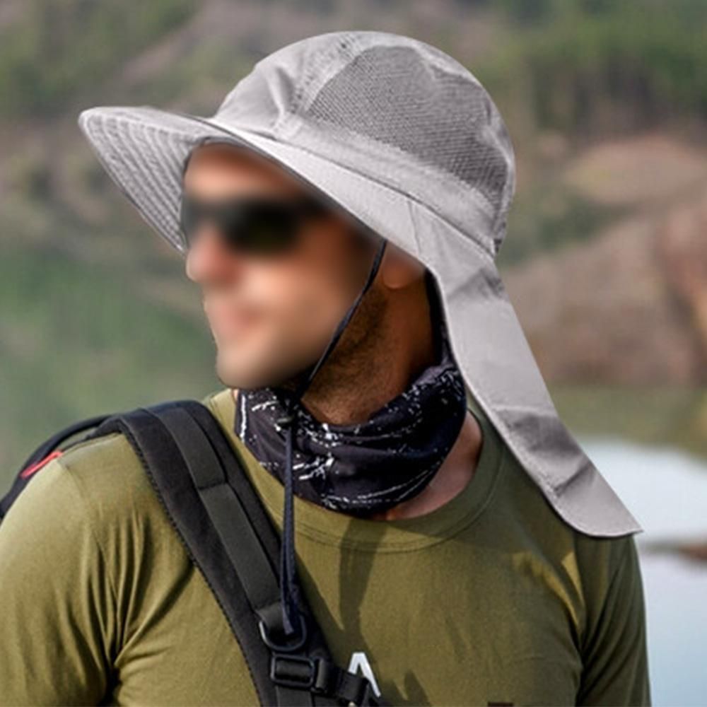 Sun Hats for Men Women Fishing Hat Breathable Wide Brim Bucket Hats with Neck Flap - Light Gray โ image 3