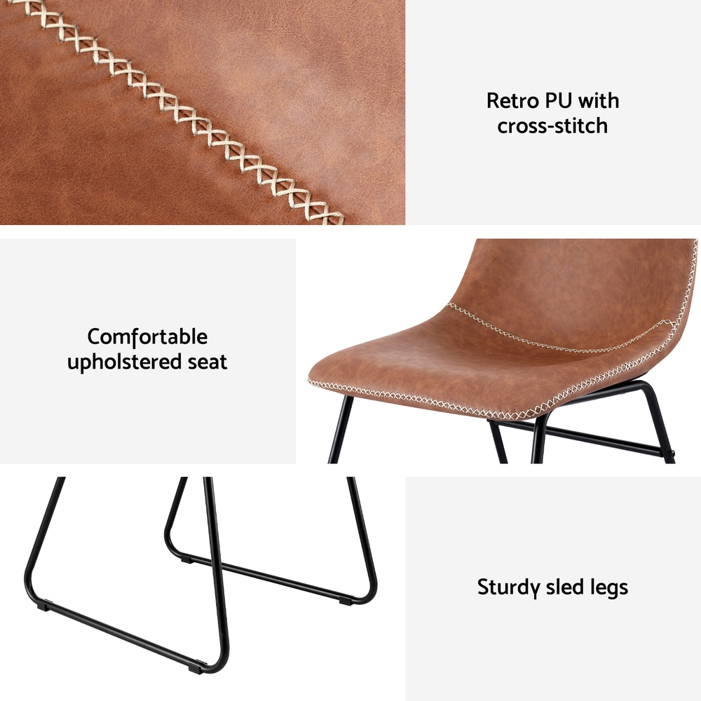 Artiss 4x Dining Chairs Retro PU Leather Kitchen Lounge Cafe Accent Chair Brown — image 6