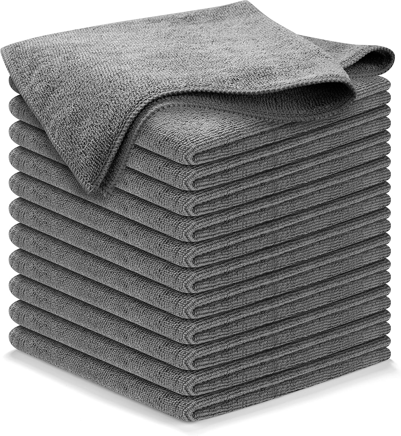 Microfiber Cleaning Cloth Grey - 12 Pcs (12.5"x12.5") - High Performance - 1200 Washes, Ultra Absorbent Microfiber Towel Weave Grime & Liquid for Streak-Free
