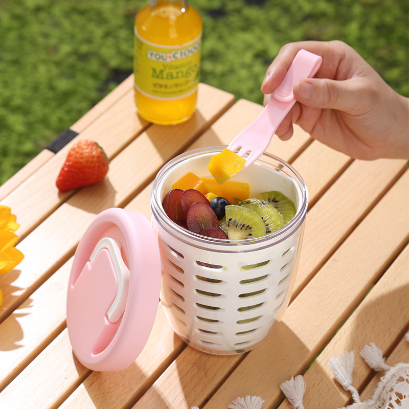 2 Pcs Purple Portable Leakproof Fruit and Salad Storage Box with Draining Function, Sealed Fresh-Keeping Bento Lunch Box with Fork, AS+PP+Silicone Material โ image 2
