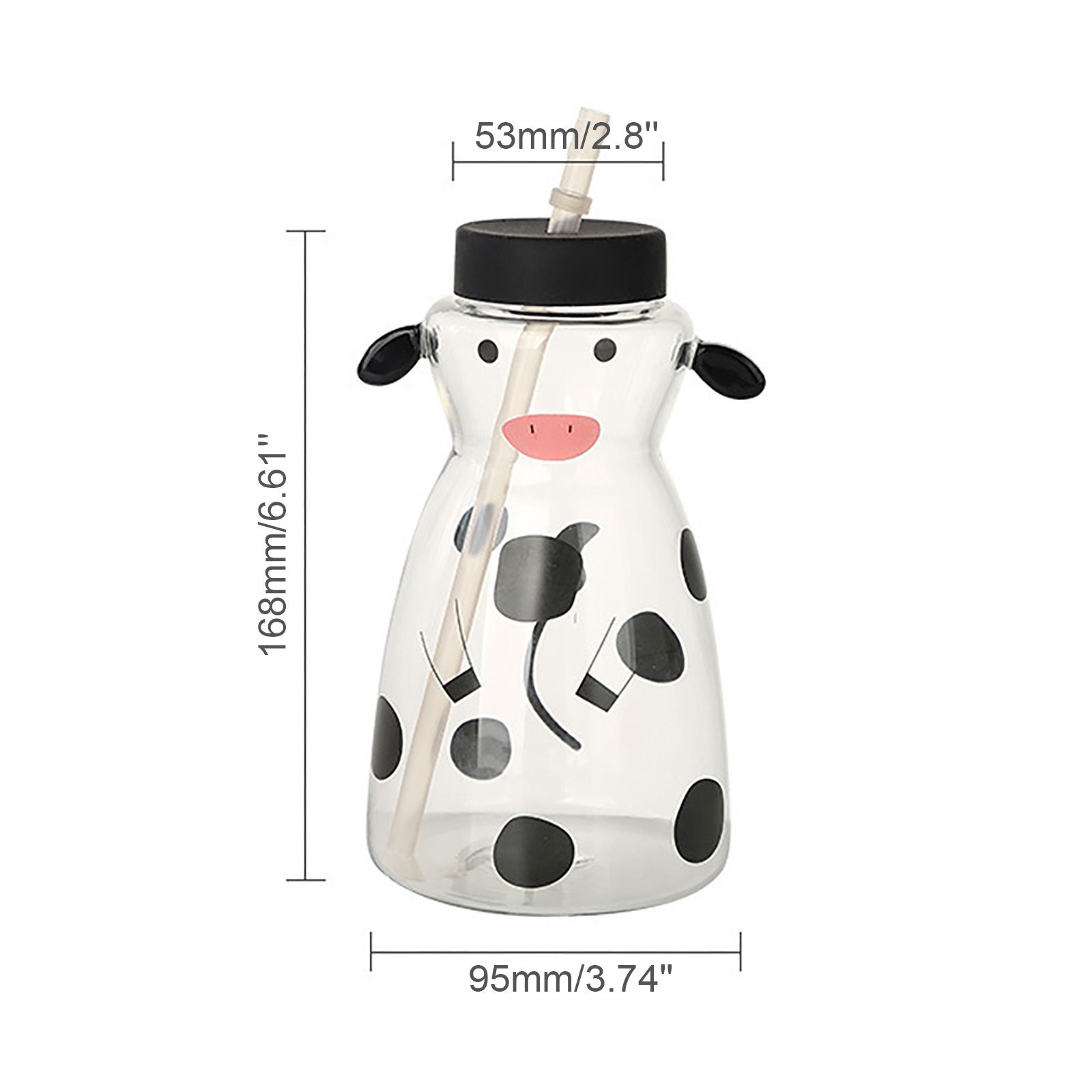 600MLCreative Glass Straw Cup Cow Shape Glass Cup with Straw — image 3