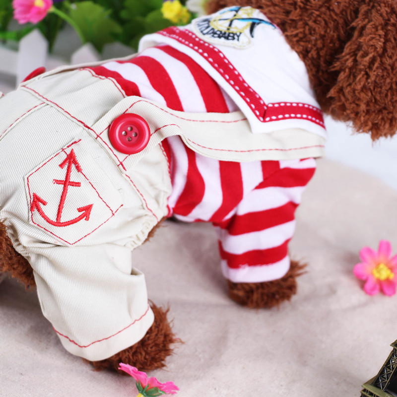 Red Cute Sailor Dog Outfit - Striped Shirt & Anchor Overalls for Small Dogs (Size: XL ) โ image 2