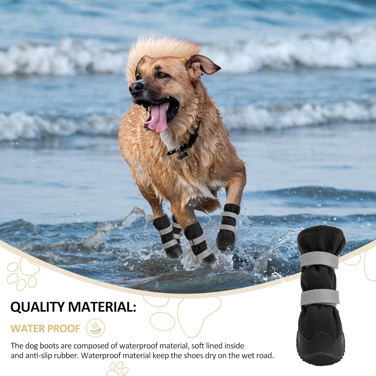 Anti-slip dog shoes with reflective strips, high waterproof dog boots, durable leather rubber sole dog paw protectors for small, medium and large dogs, 4 — image 3