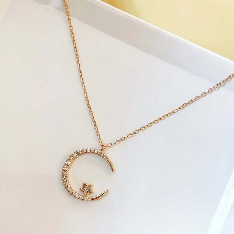 silver"Crescent and Stars" Crystal Necklace: Weaving the Galaxy into a Chain, Crafting a Flowing Dazzling Starry Sky Around Your Neck — image 6