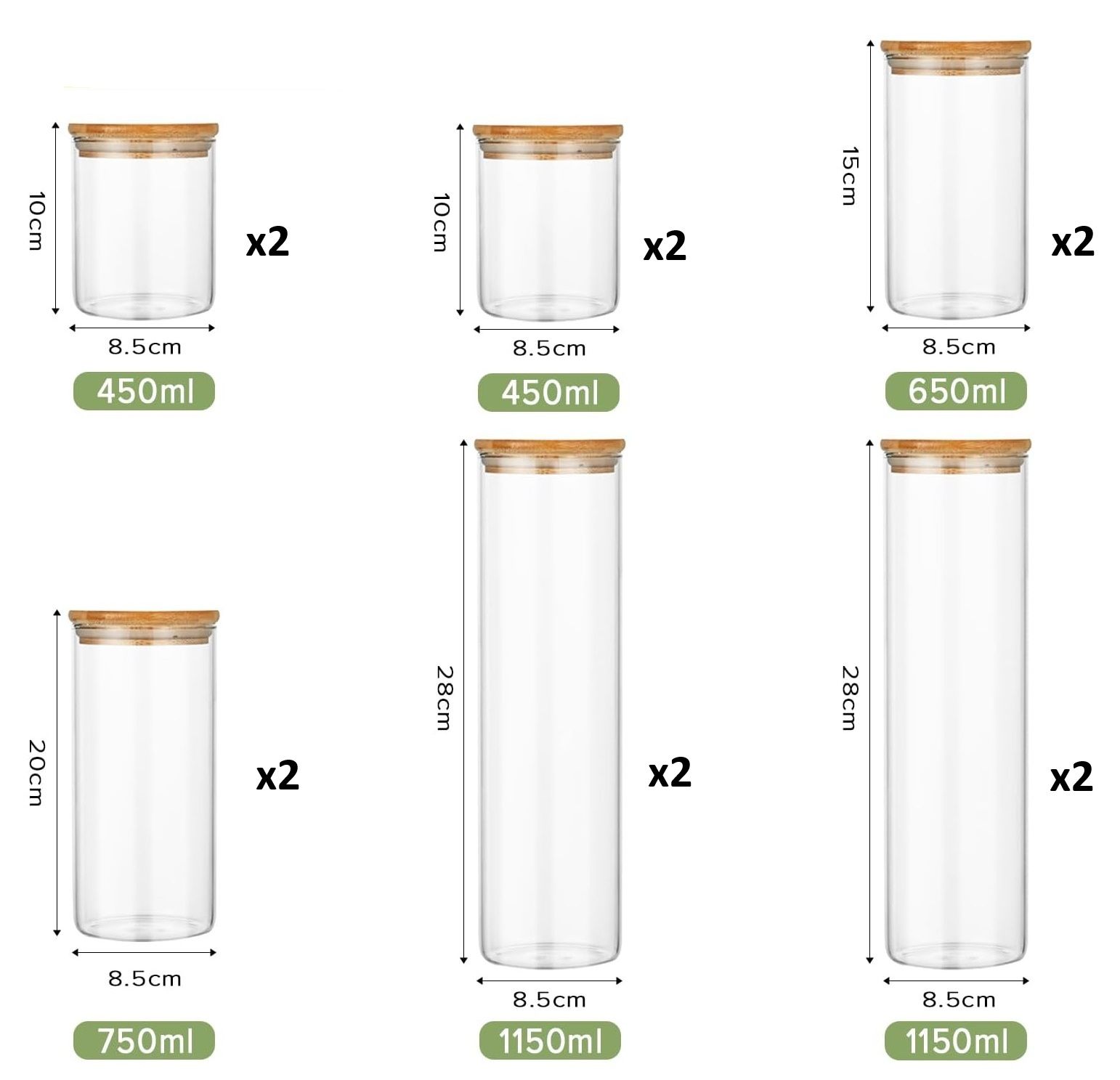 CARLA HOME 12 Pack Glass Storage Jars with Bamboo Lids for Kitchen Pantry, Pasta, Snacks, Cookies, Candy & More — image 2