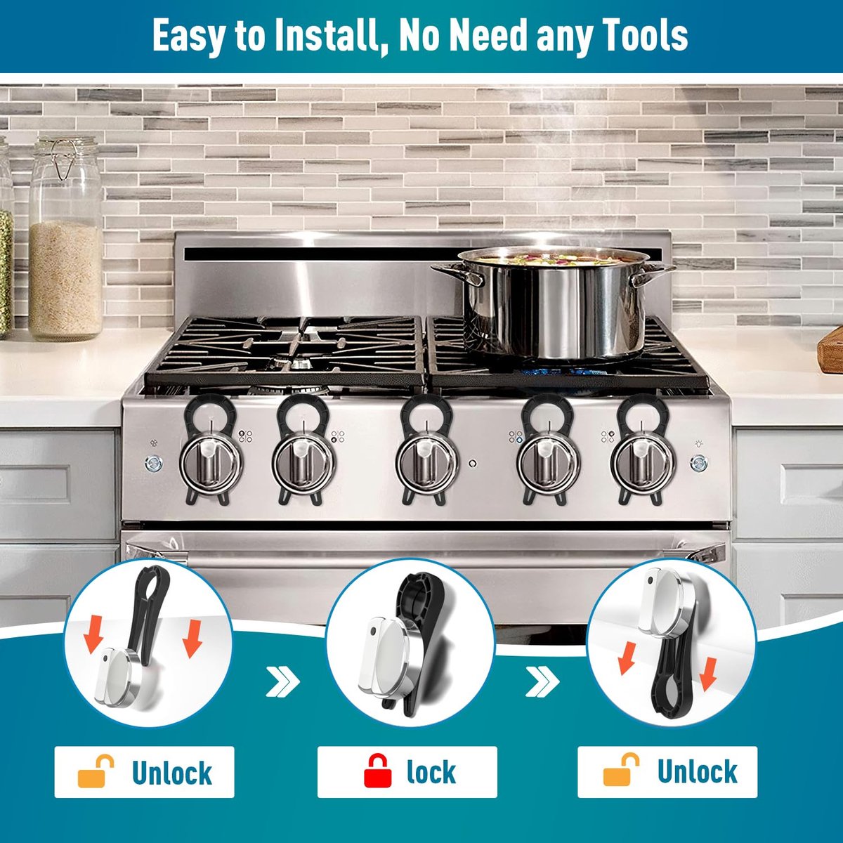 Gas Stove Knob Lock - 5 Pieces - Child Lock - Child-Safe Oven Locks - For Children and Pets - Suitable for Gas Stove, Gas/Electric Stove, Electric Oven โ image 5