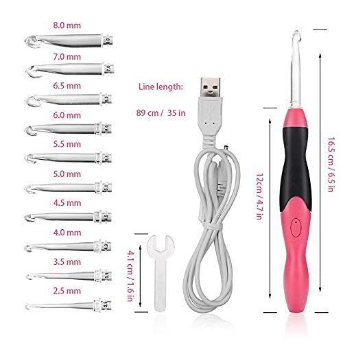 Lighted Crochet Hook Set - 11 Size Interchangeable Heads . withLatest Bag, USB Rechargeable LED Lighted Crochet Hook Set โ image 3