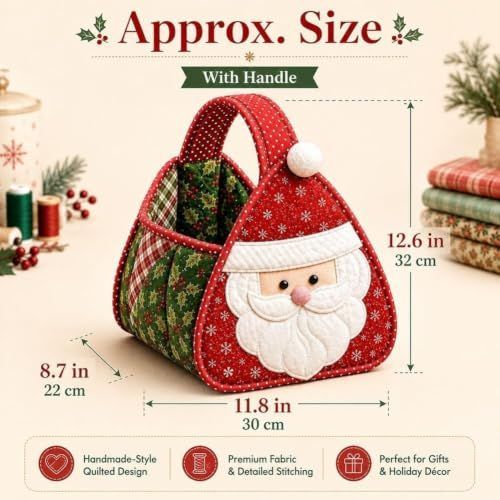 Christmas Character Quilted Carry Basket, DIY Fabric Storage Basket (#D) | Foldable Handmade Storage Bin, Decorative Home Organizer for Home Storage - Multi โ image 6