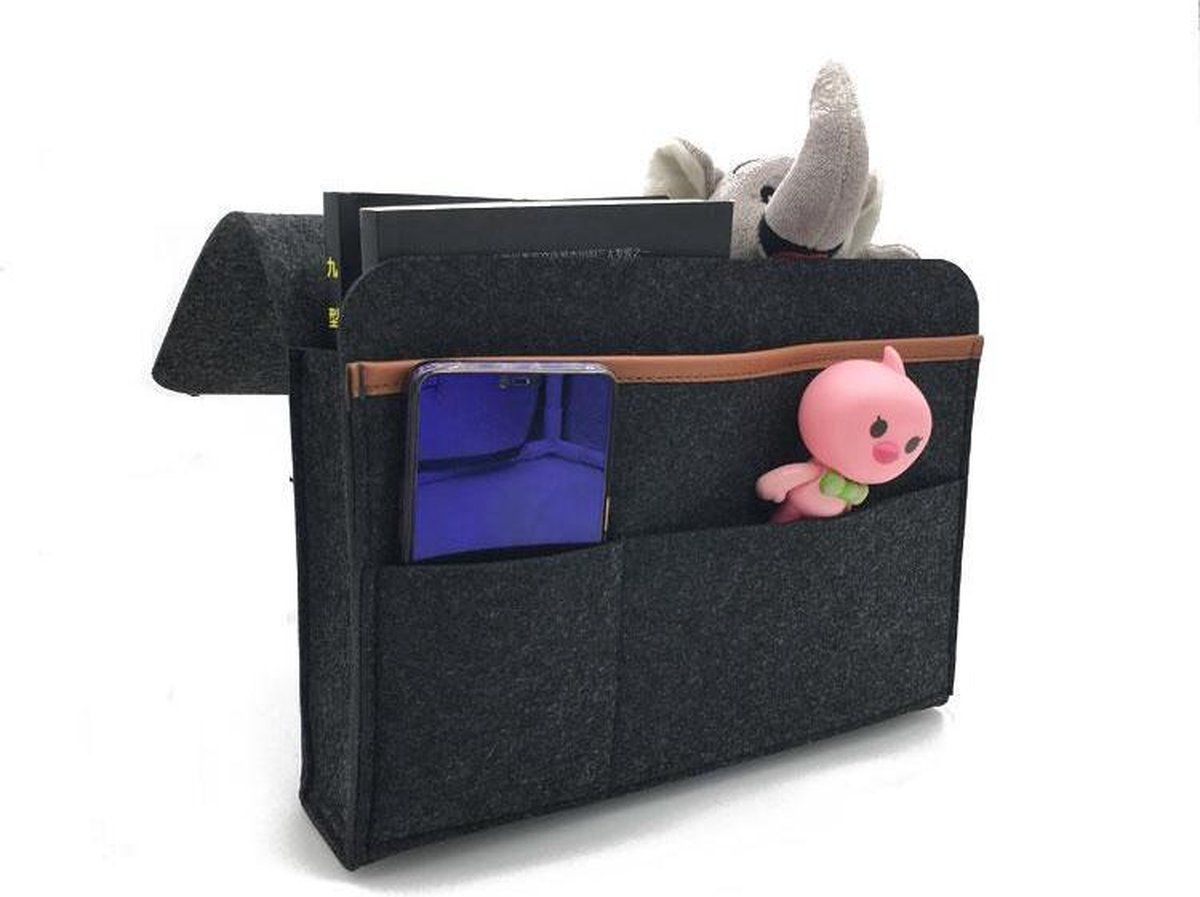 Dark Grey Felt Bedside Caddy, Multi-Pocket Storage Organizer for Beds and Sofas
