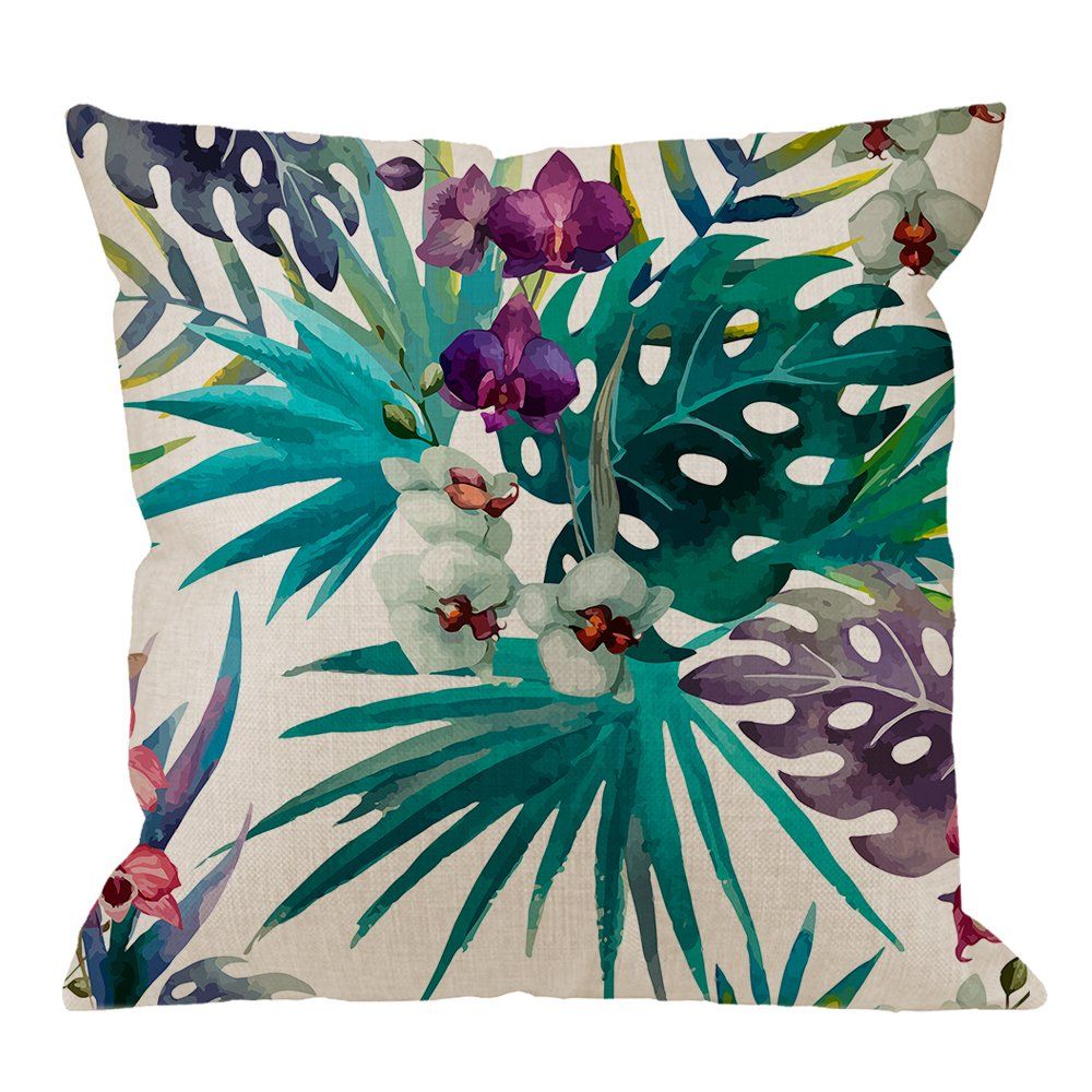 Tropical Plants Throw Pillow Covers,Tropical Flower Leaves Cotton Linen Home Decorative Throw Pillow Case Cushion Cover for