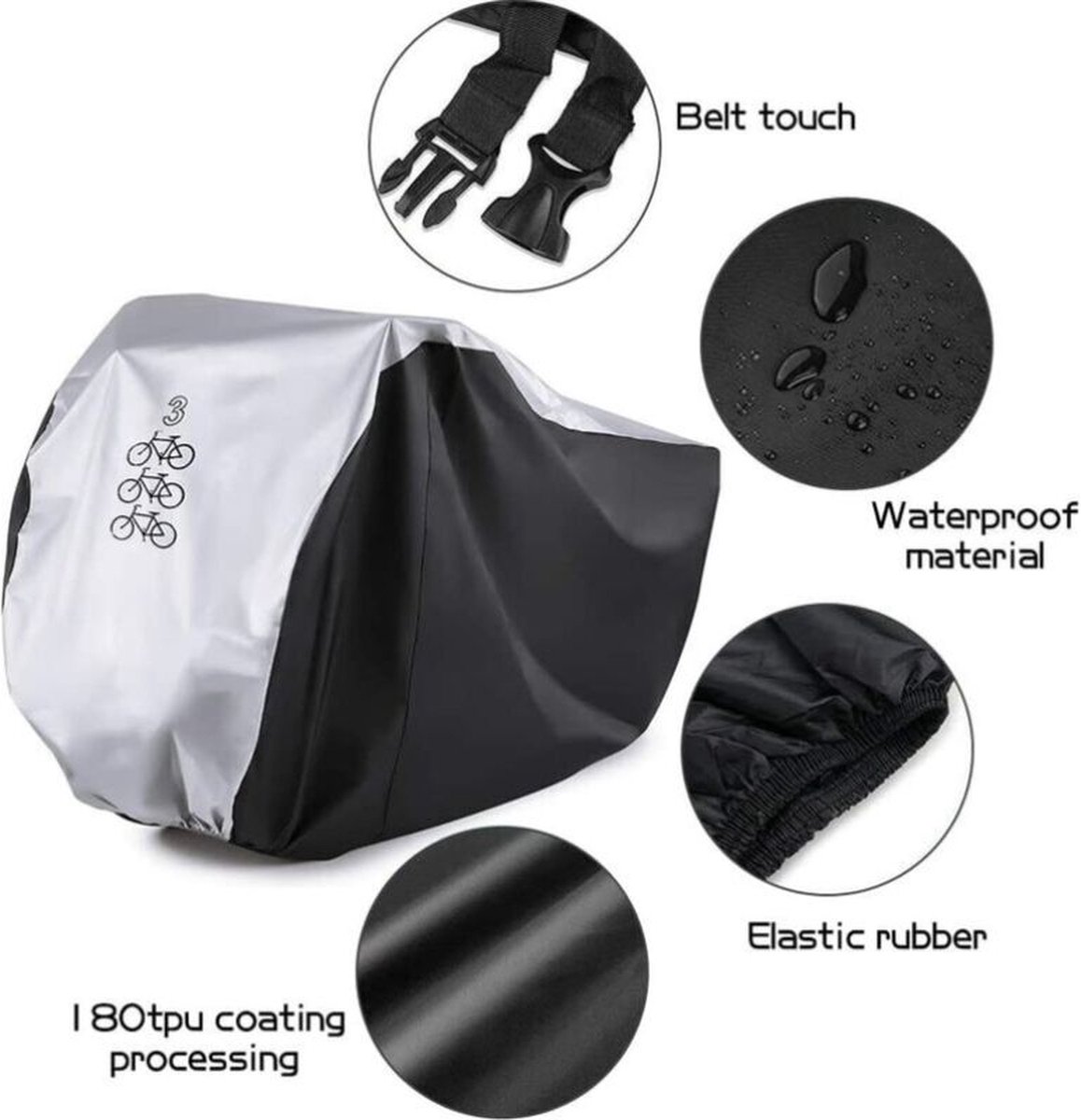 Protective cover - 3 bicycles - Saddle cover - Storage bag - 210D - All weather - 200*105*110 cm(L) - waterproof - dustproof - UV protection - Cover โ image 5